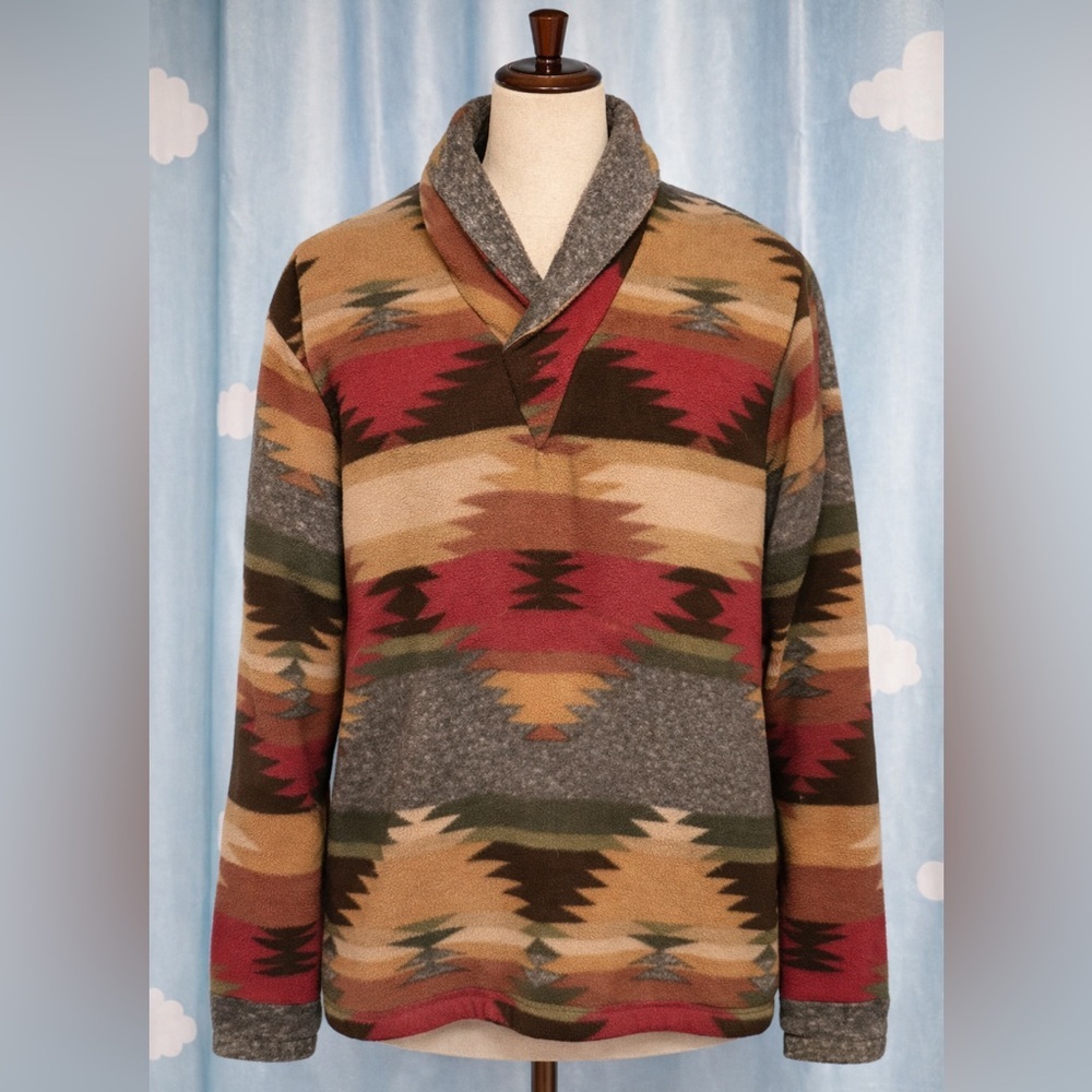 Vintage Aztec Southwest fleece pullover sweater.  Little Big Horn. L